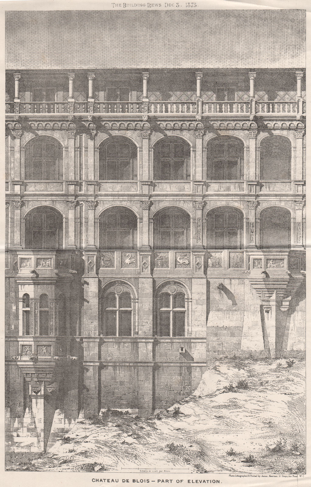 Chateau de Blois - part of elevation. Loir-et-Cher 1875 old antique print